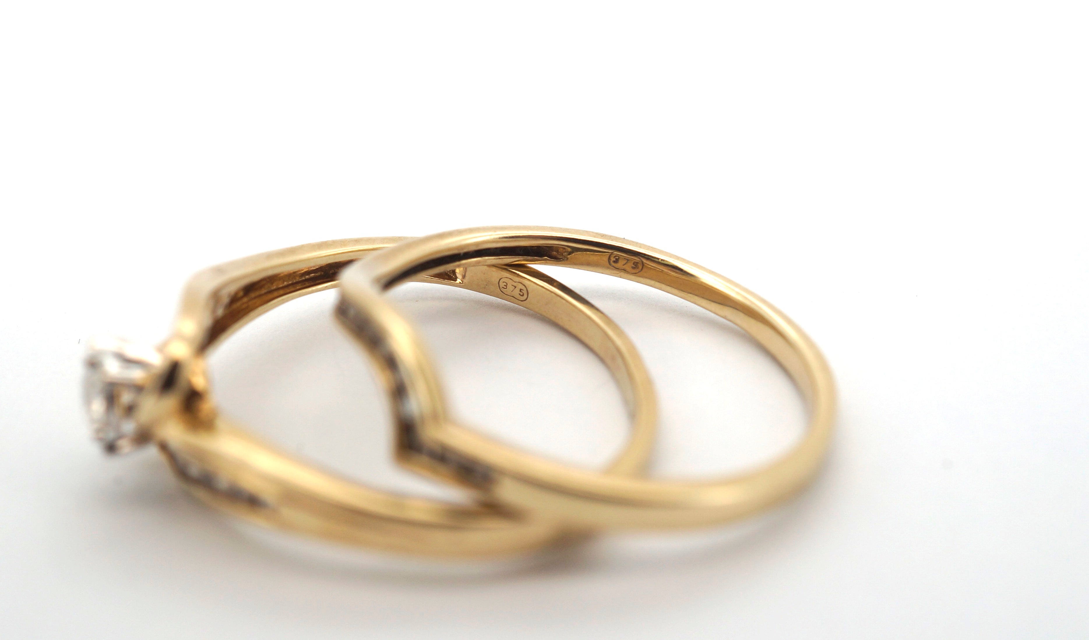Ladies 9ct Yellow & White Gold Engagement Ring Set (Size T 1/2) - 507047