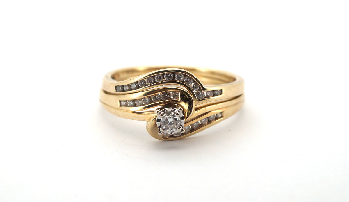 Ladies 9ct Yellow & White Gold Engagement Ring Set (Size T 1/2) - 507047