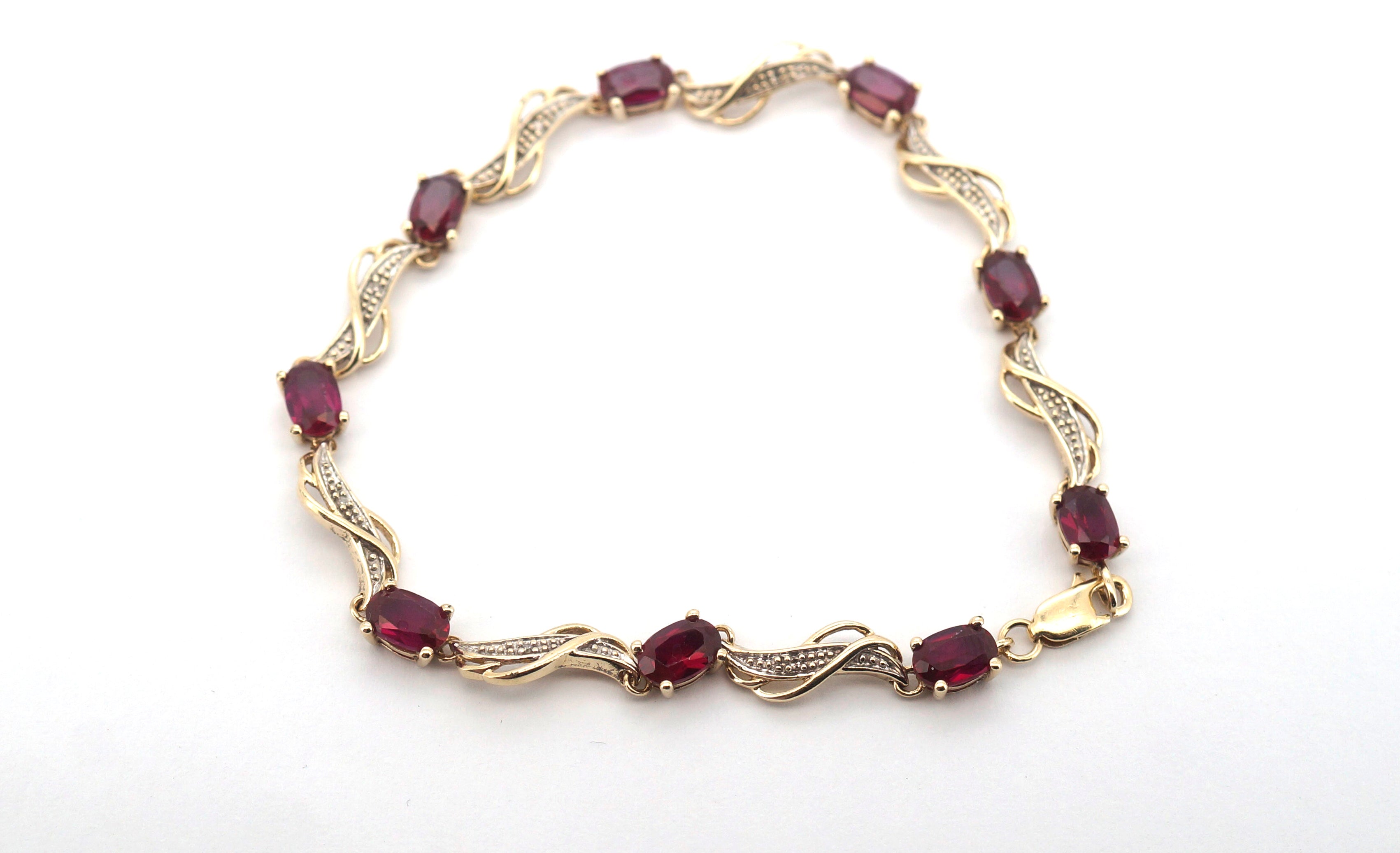Ladies 9ct Yellow Gold & Synthetic Ruby Bracelet (17cm) - 507675