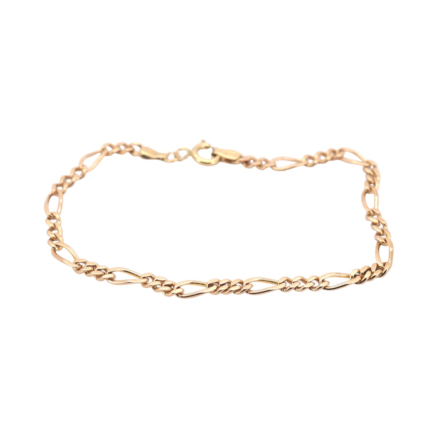 Ladies 9ct Rose Gold Figaro Link Bracelet (21cm) - 507862