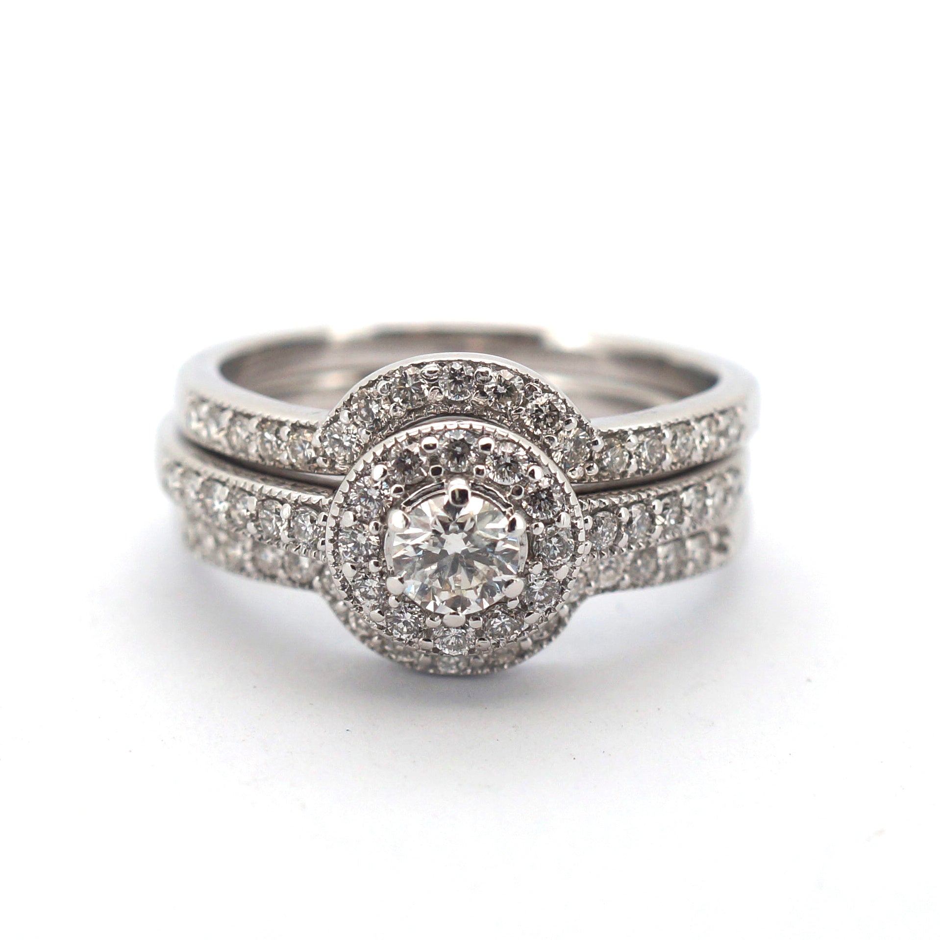 18ct White Gold Diamond Engagement Ring Set (Size P 1/2) - 505527
