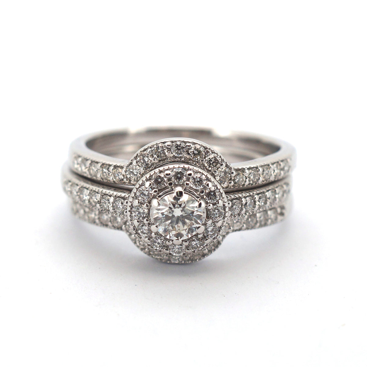 18ct White Gold Diamond Engagement Ring Set (Size P 1/2) - 505527