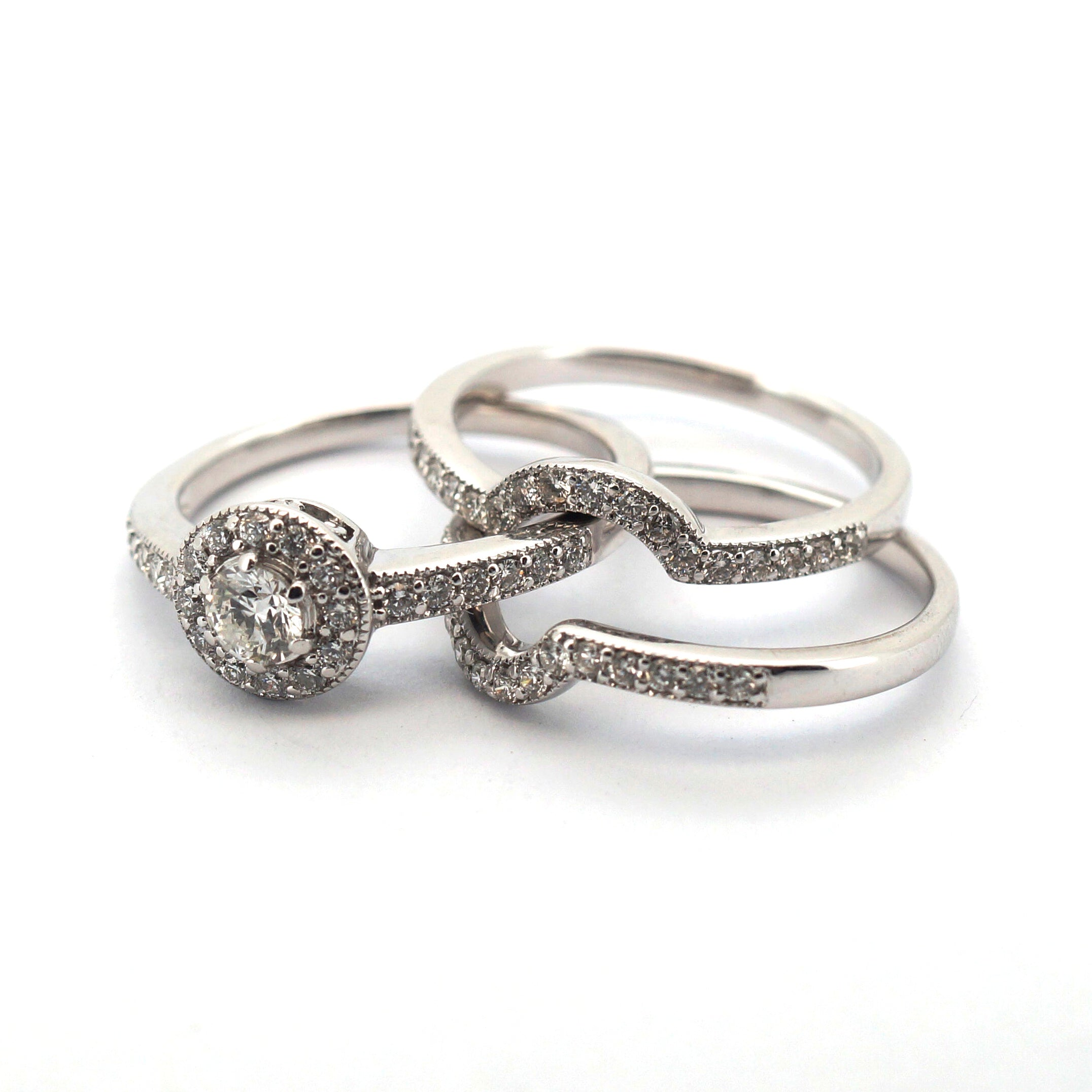 18ct White Gold Diamond Engagement Ring Set (Size P 1/2) - 505527