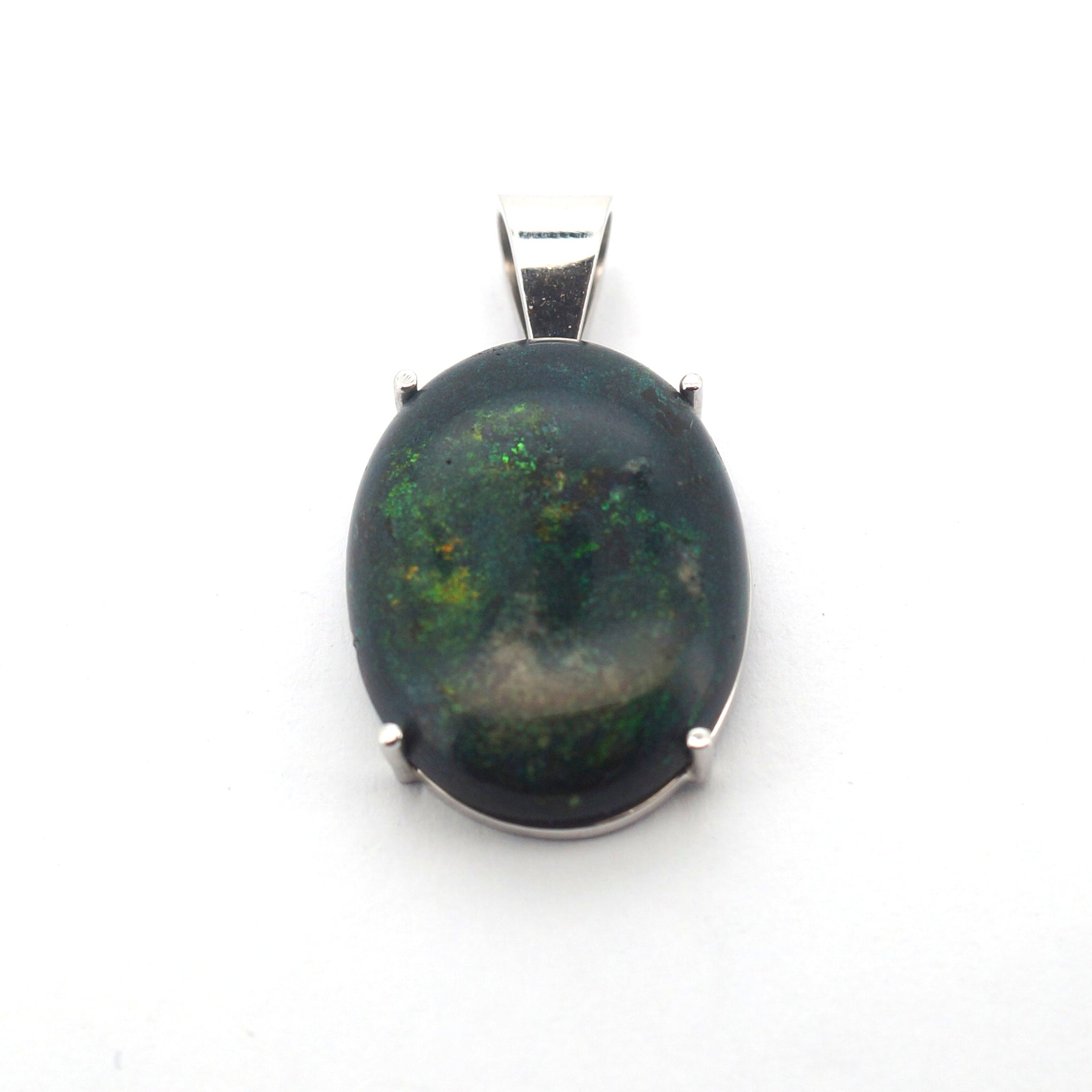 Cabachon Cut Treated Matrix Opal & 18ct White Gold Pendant - 506277