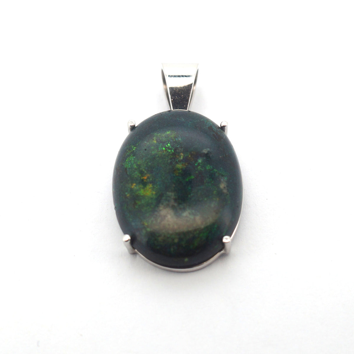 Cabachon Cut Treated Matrix Opal & 18ct White Gold Pendant - 506277