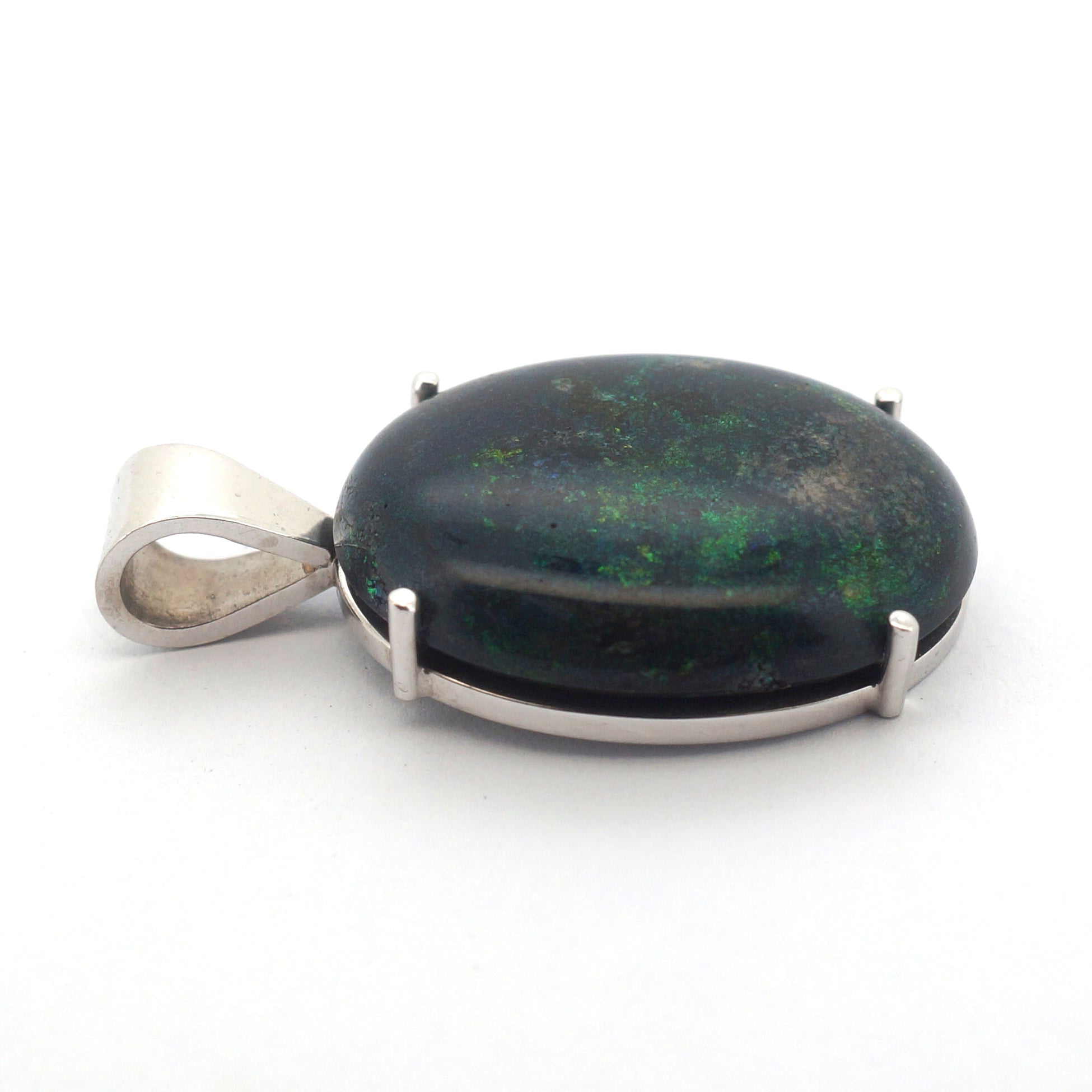 Cabachon Cut Treated Matrix Opal & 18ct White Gold Pendant - 506277