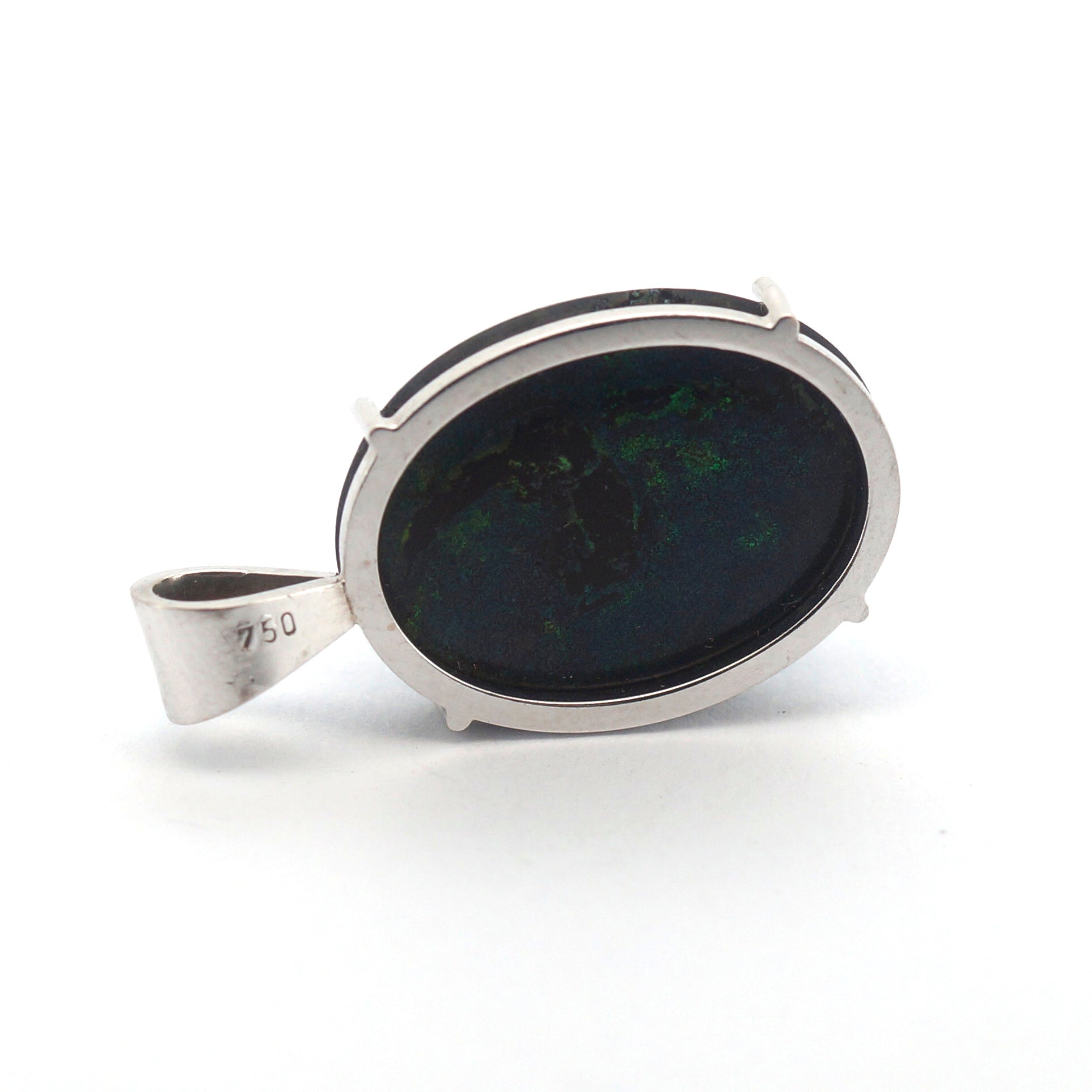 Cabachon Cut Treated Matrix Opal & 18ct White Gold Pendant - 506277