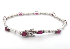 Ladies 925 Silver Synthetic Ruby Bracelet (19cm) - 506113