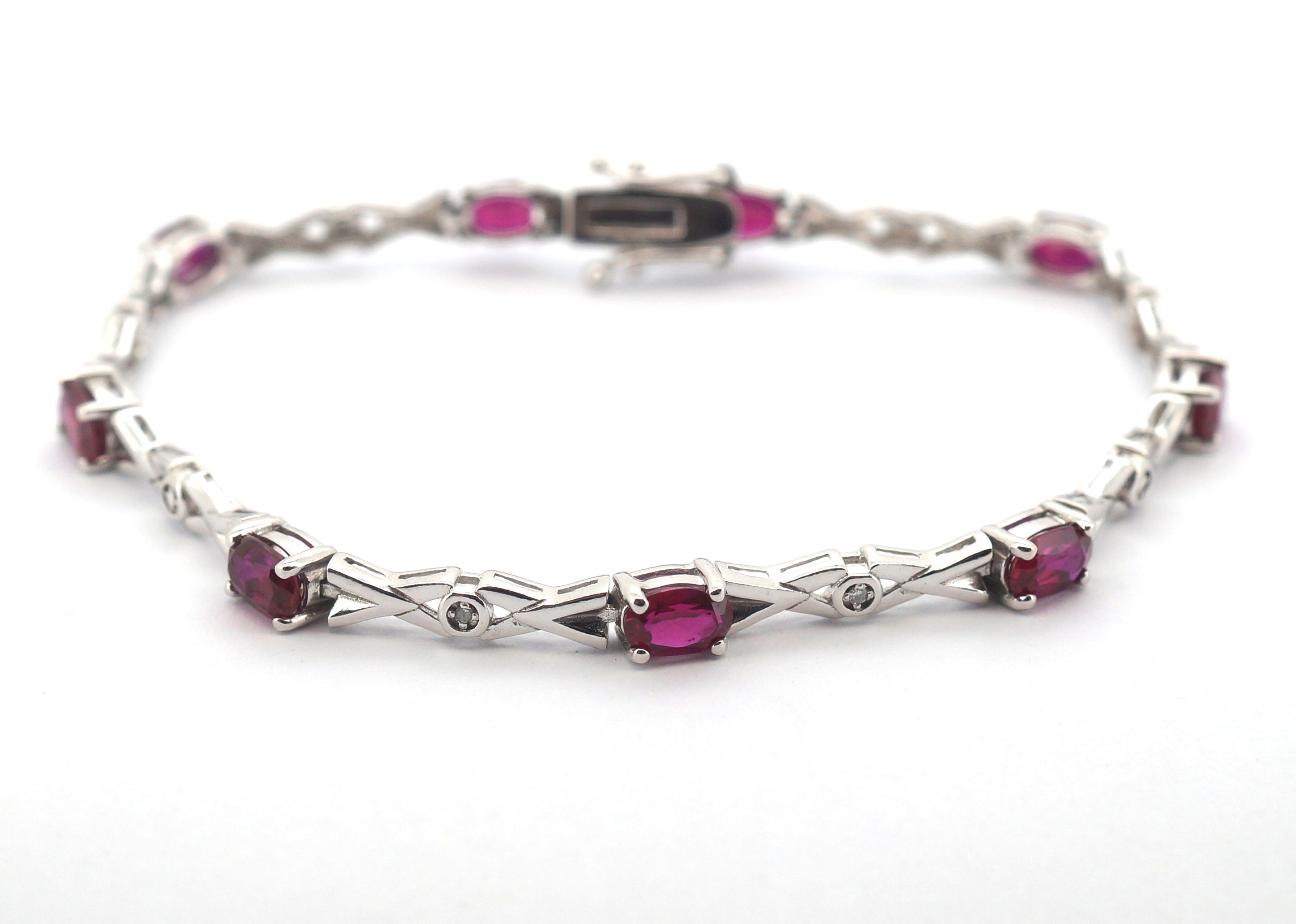 Ladies 925 Silver Synthetic Ruby Bracelet (19cm) - 506113