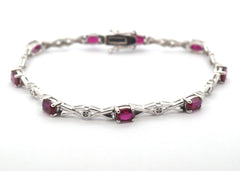 Ladies 925 Silver Synthetic Ruby Bracelet (19cm) - 506113