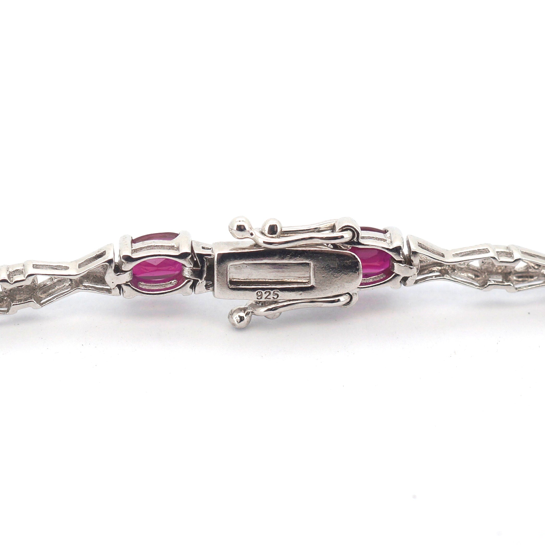 Ladies 925 Silver Synthetic Ruby Bracelet (19cm) - 506113