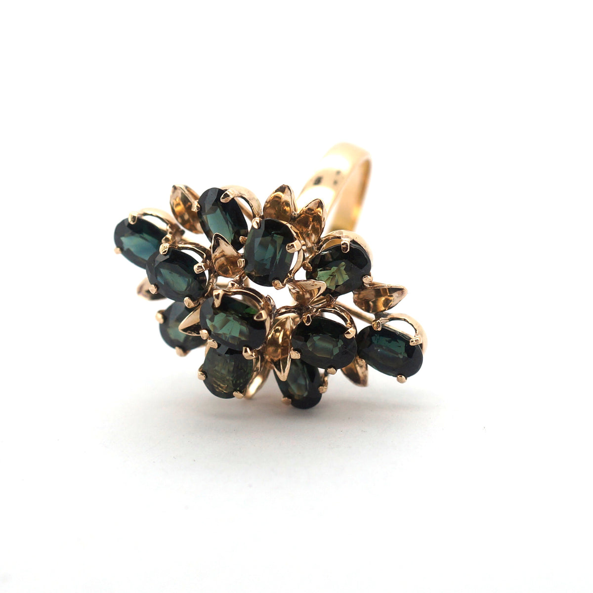 Unisex 9ct/18ct Floral Tiered Sapphire Dress Ring (Size P) - 508805