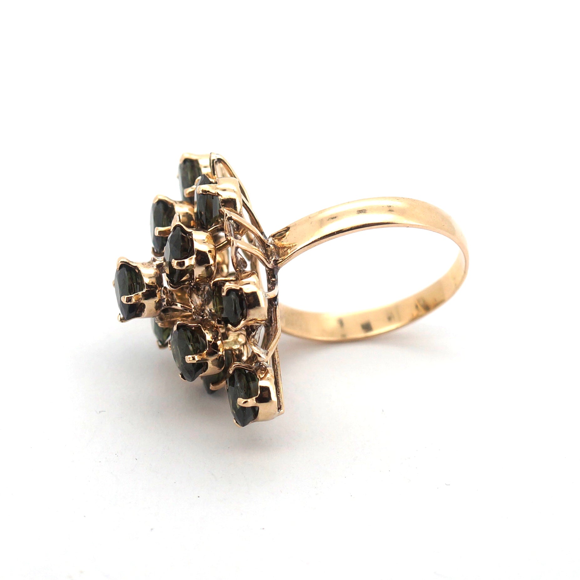 Unisex 9ct/18ct Floral Tiered Sapphire Dress Ring (Size P) - 508805
