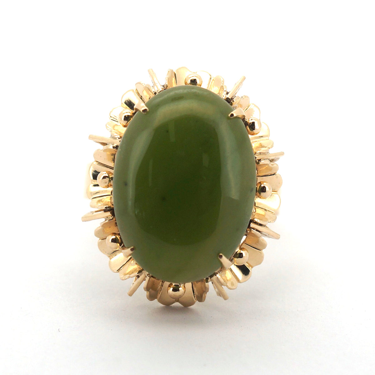 Unisex 14ct Yellow Gold Nephrite Jade Dress Ring (Size P) - 508840