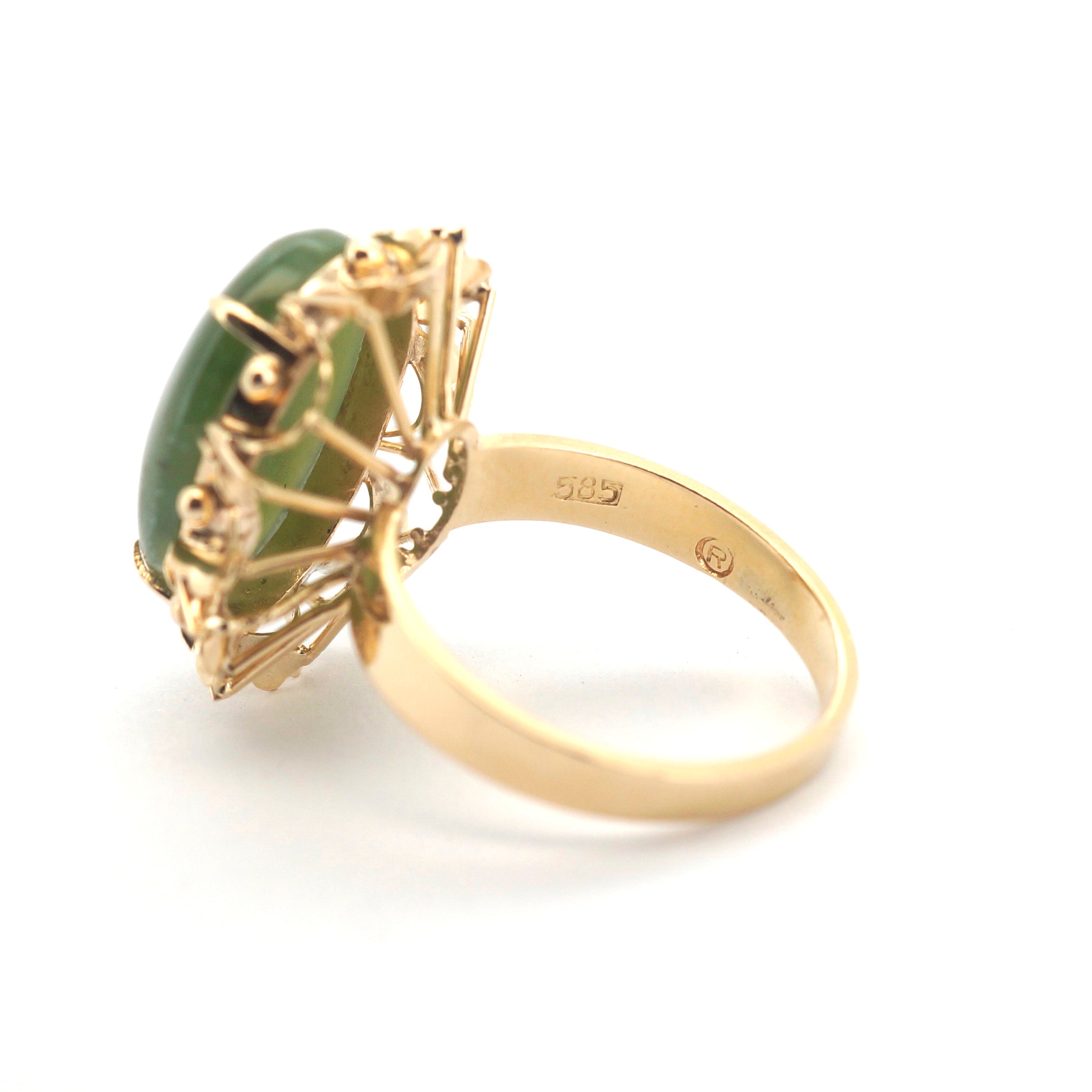 Unisex 14ct Yellow Gold Nephrite Jade Dress Ring (Size P) - 508840