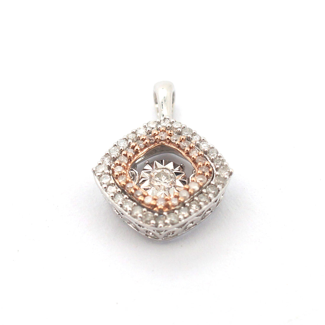 9ct White & Rose Gold 49 Clear Stone Pendant - 507882