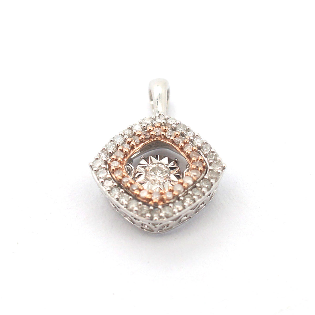9ct White & Rose Gold 49 Clear Stone Pendant - 507882