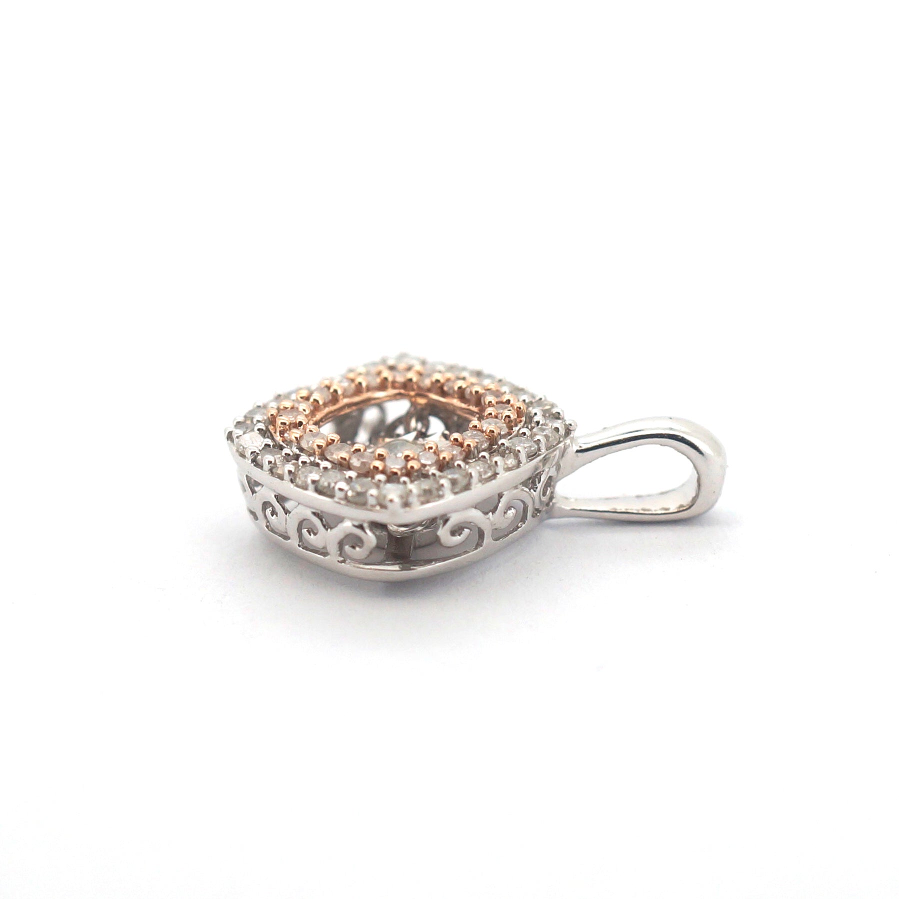 9ct White & Rose Gold 49 Clear Stone Pendant - 507882