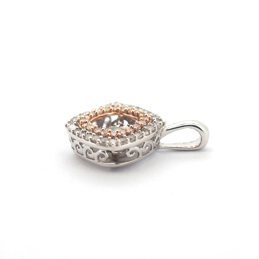 9ct White & Rose Gold 49 Clear Stone Pendant - 507882