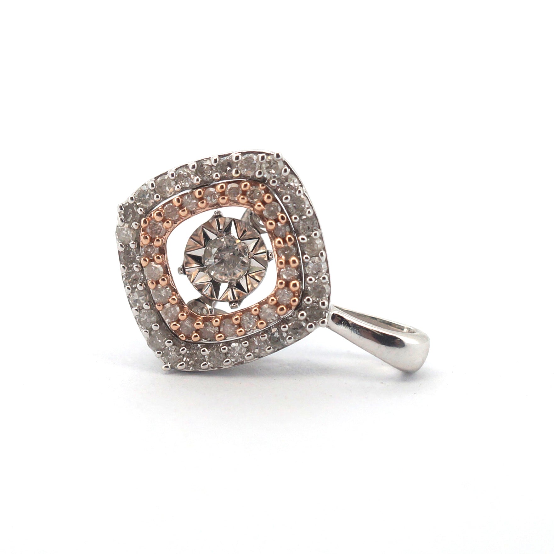 9ct White & Rose Gold 49 Clear Stone Pendant - 507882