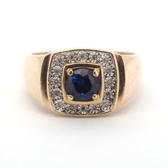 Men's 9ct Yellow Gold Synthetic Sapphire & Diamond Ring (Size W) - 510056