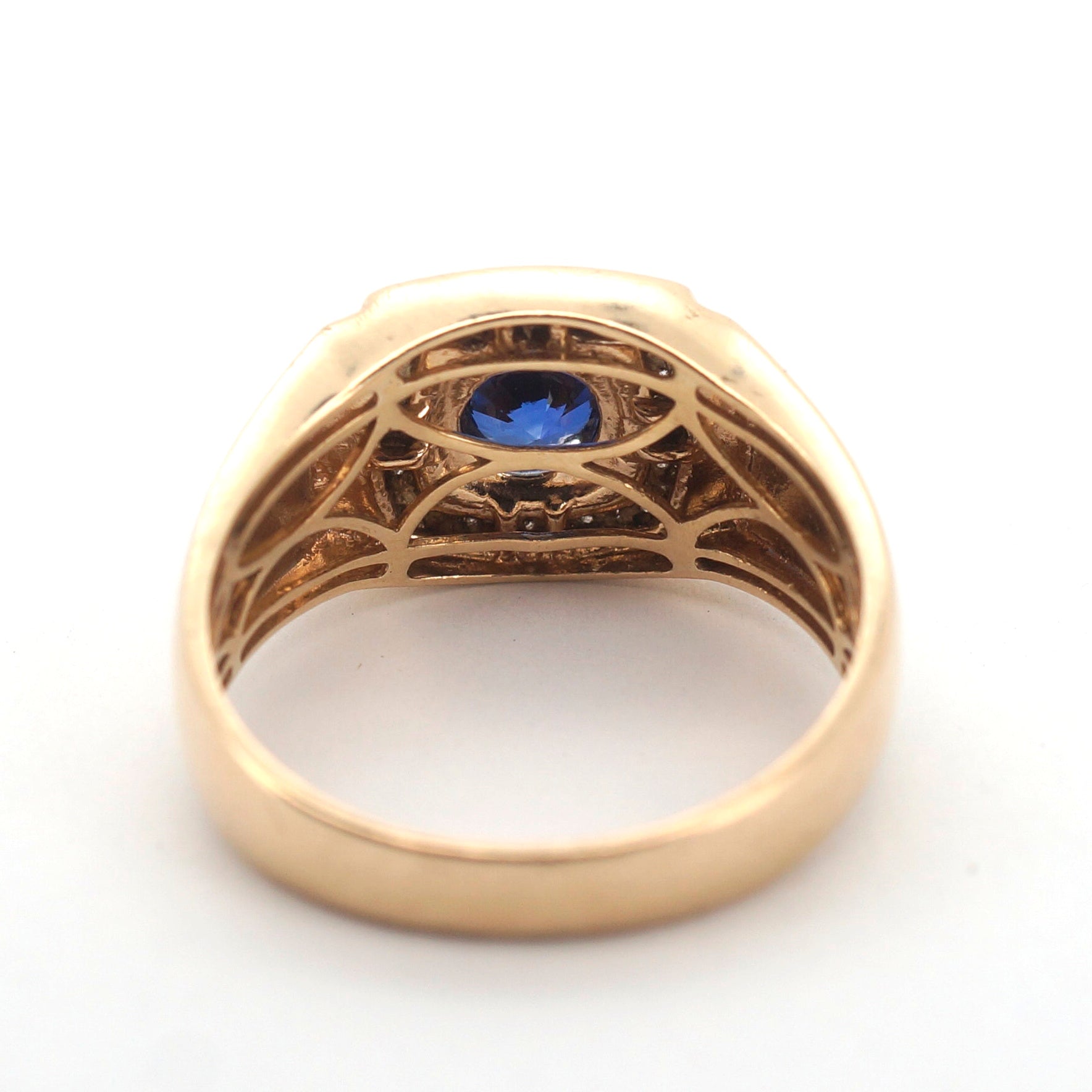 Men's 9ct Yellow Gold Synthetic Sapphire & Diamond Ring (Size W) - 510056