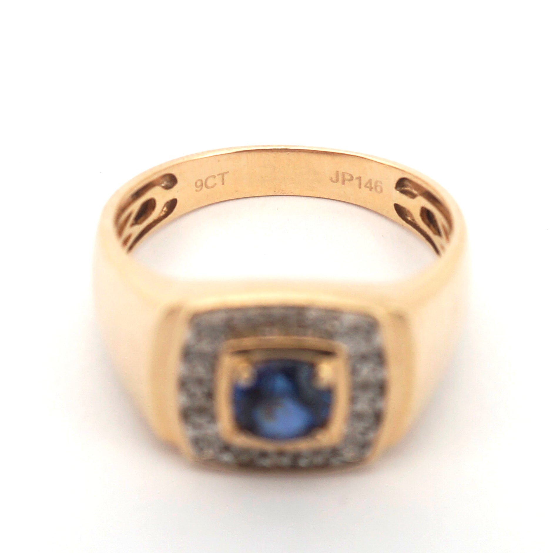 Men's 9ct Yellow Gold Synthetic Sapphire & Diamond Ring (Size W) - 510056