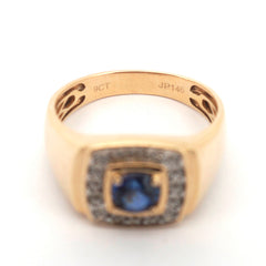 Men's 9ct Yellow Gold Synthetic Sapphire & Diamond Ring (Size W) - 510056