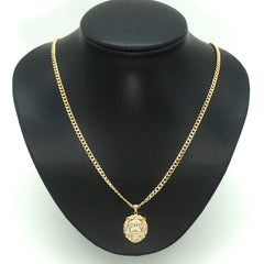 9ct Yellow Gold Lion Themed Pendant & 9ct Curb Link Necklace (56cm) - 510470