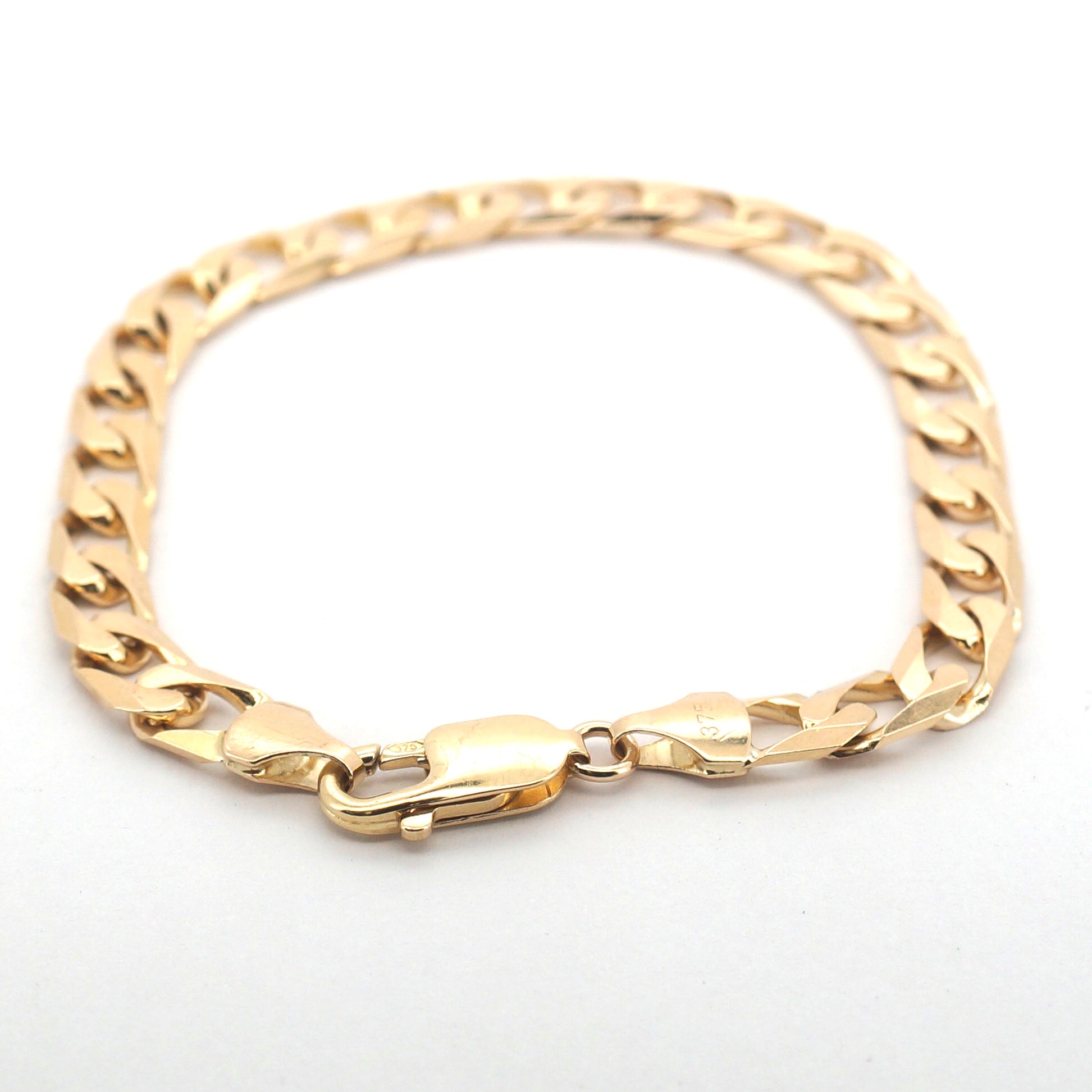 Unisex 9ct Yellow Gold Flat Curb Link Chain Bracelet (21cm) - 509227
