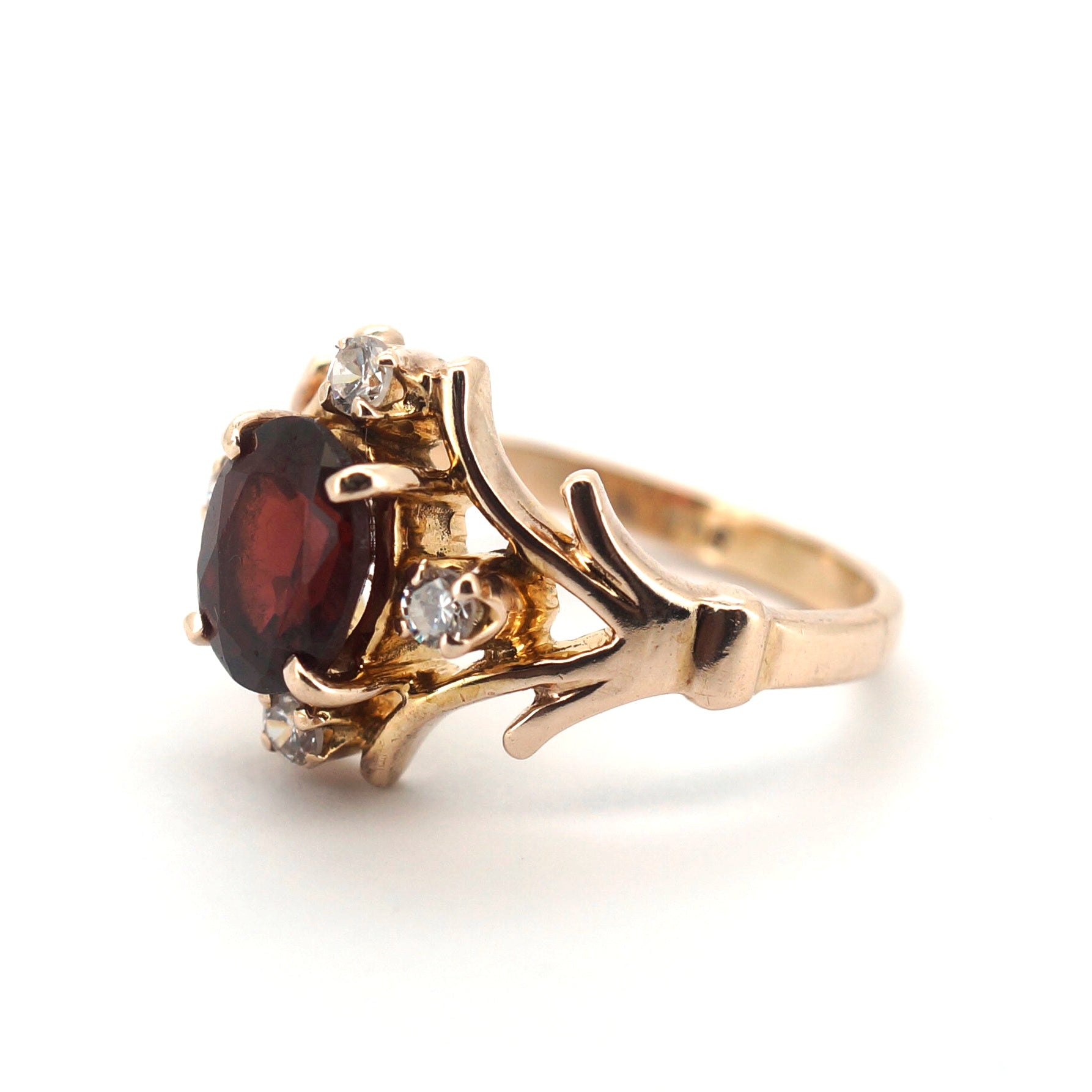 Ladies 9ct Yellow Gold Ring with Red & Clear Stones (Size L) - 510004