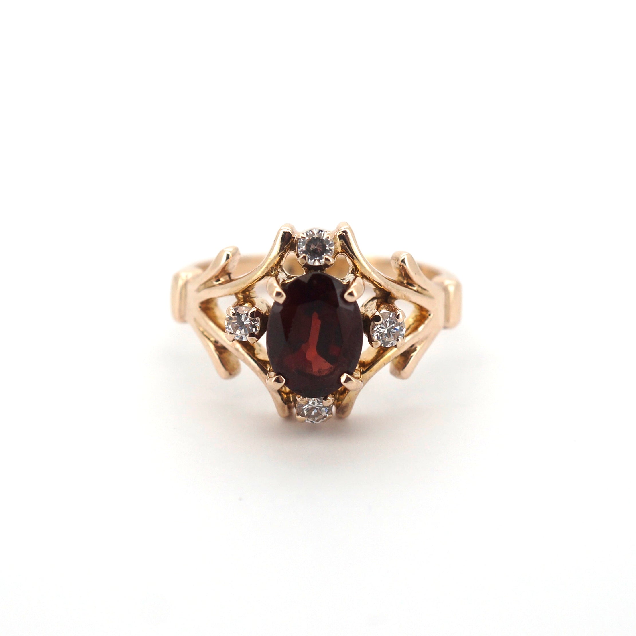 Ladies 9ct Yellow Gold Ring with Red & Clear Stones (Size L) - 510004