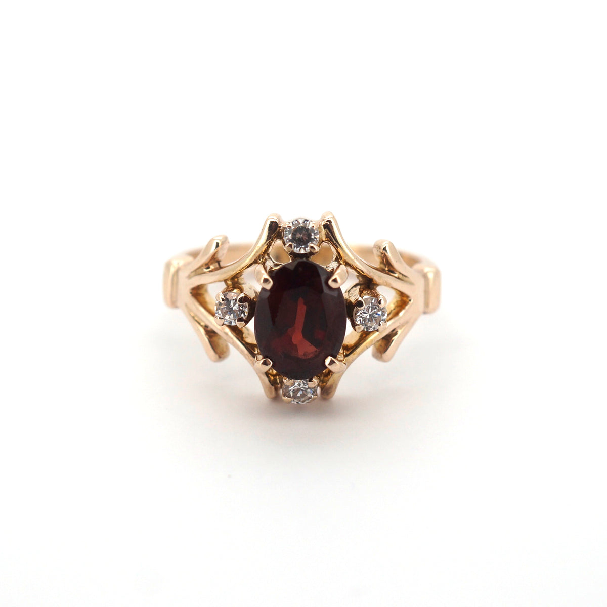Ladies 9ct Yellow Gold Ring with Red & Clear Stones (Size L) - 510004