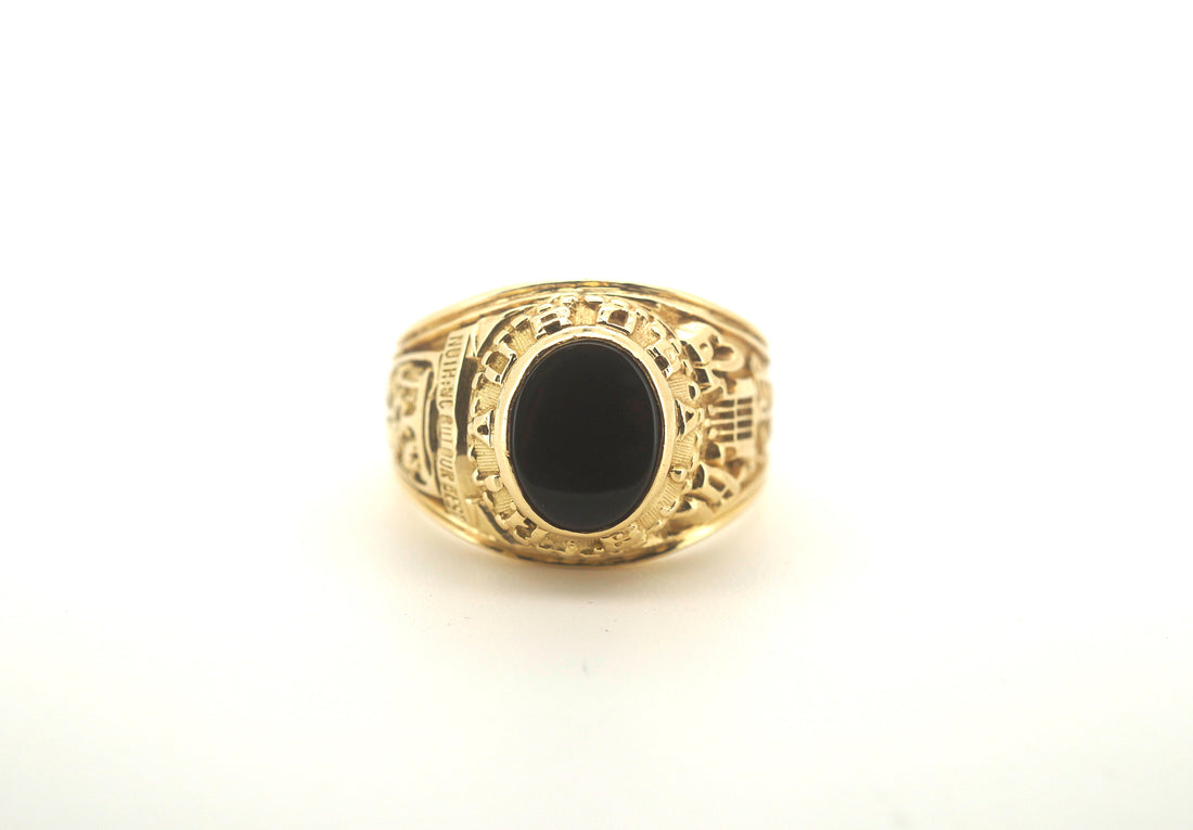 Men's 18CT Solid Yellow Gold Black Onyx Ring (Size S, 9.92g) - 503817