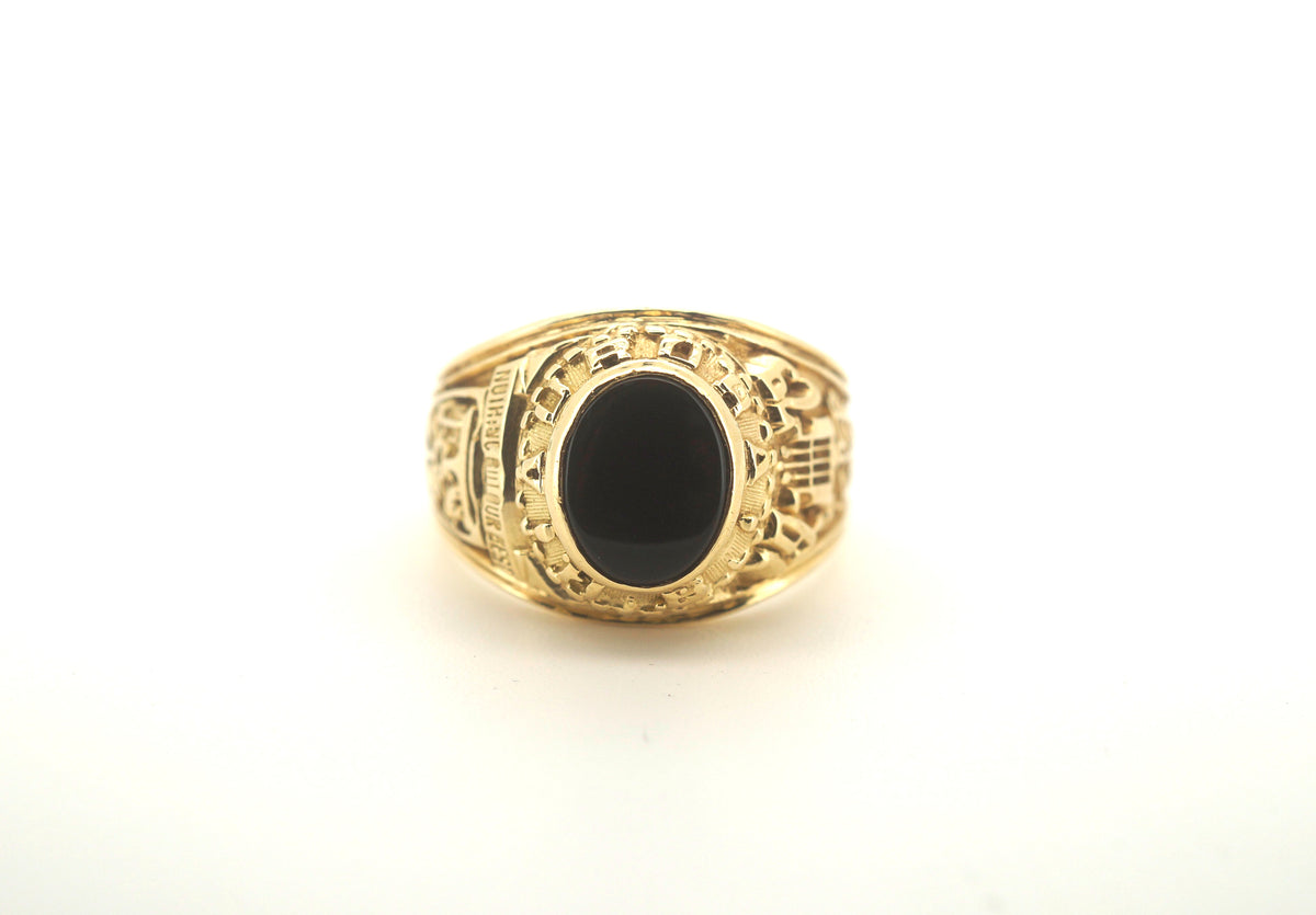 Men's 18CT Solid Yellow Gold Black Onyx Ring (Size S, 9.92g) - 503817