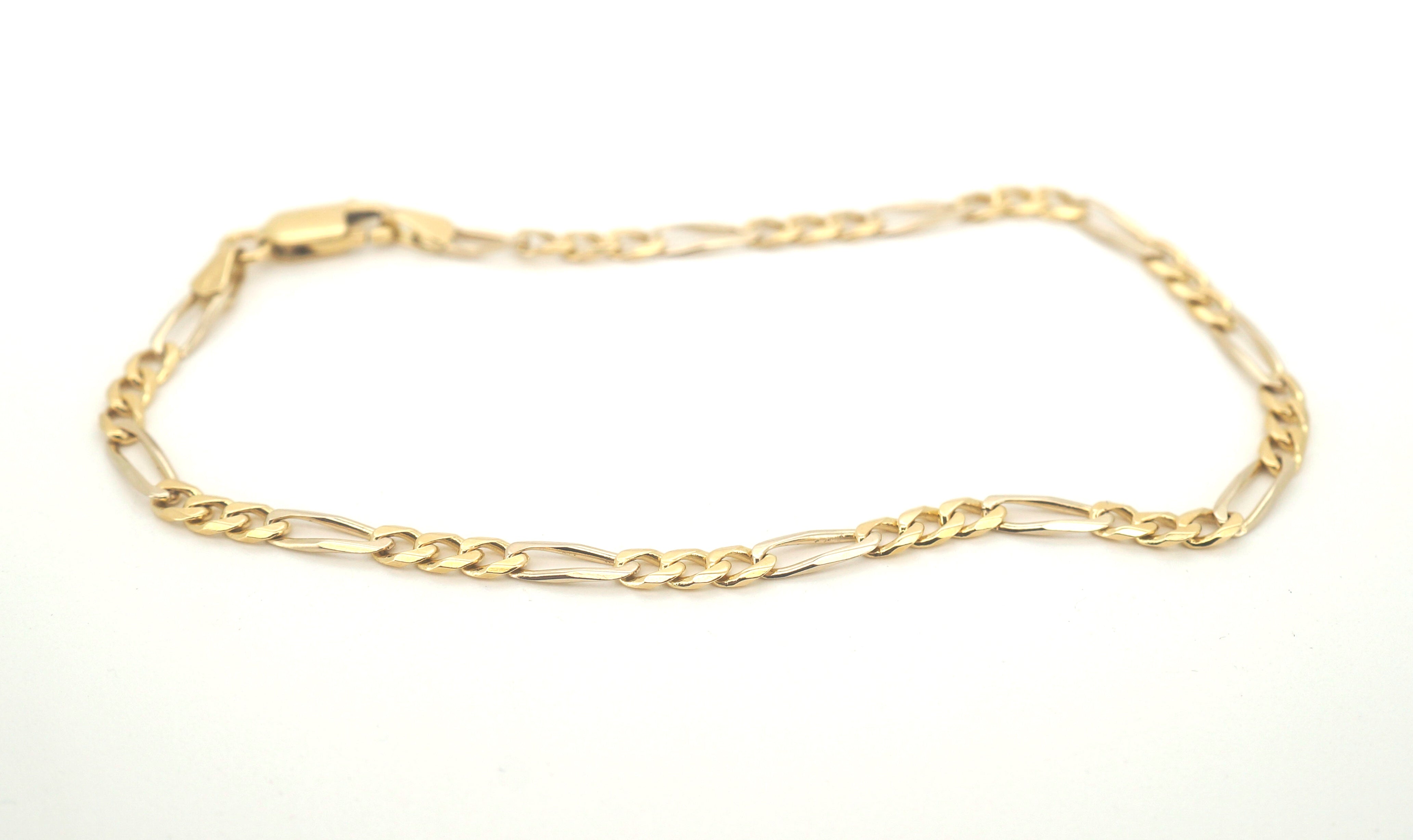 Ladies 18ct Yellow Gold Figaro Link Bracelet (22cm) - 504472