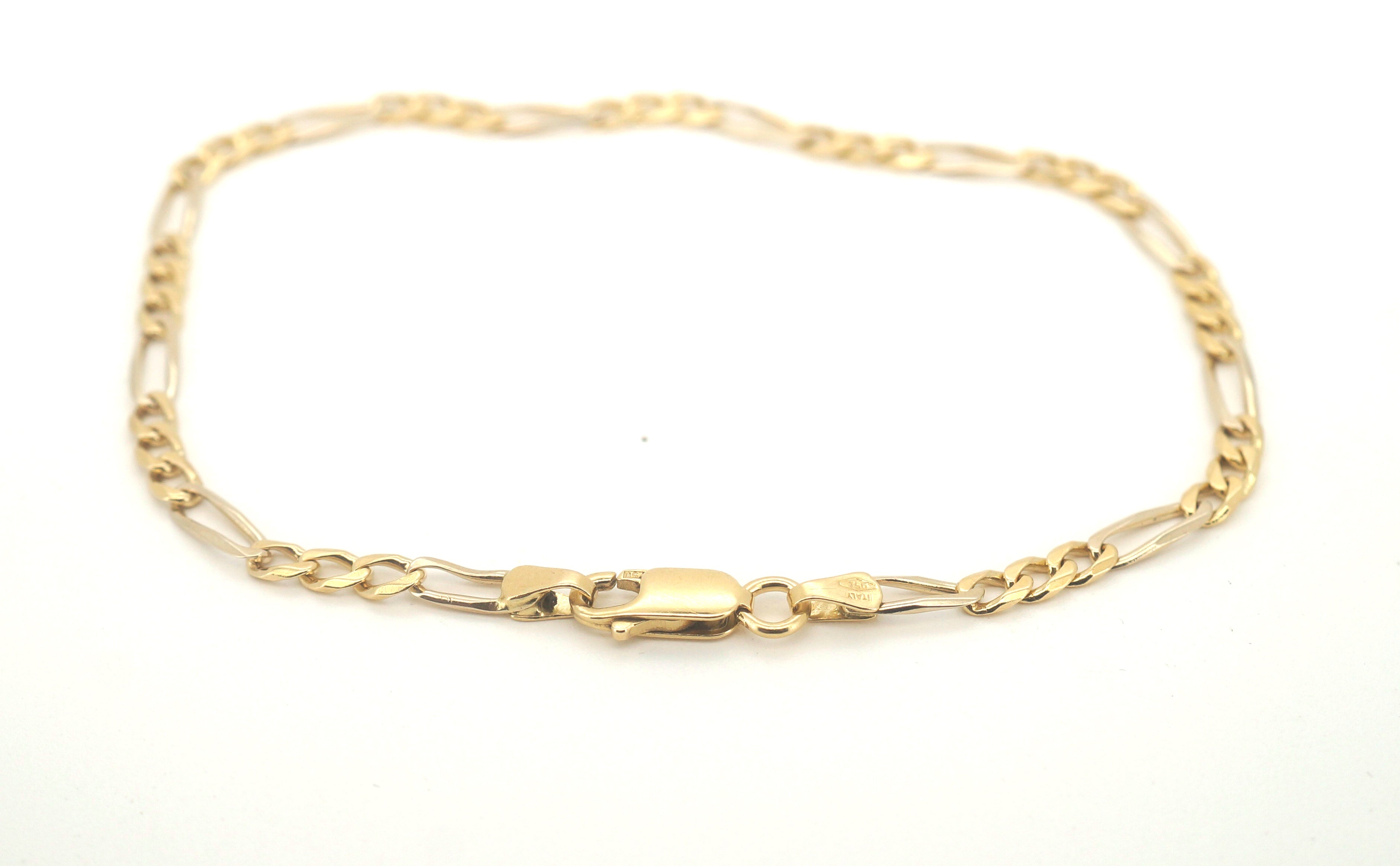 Ladies 18ct Yellow Gold Figaro Link Bracelet (22cm) - 504472