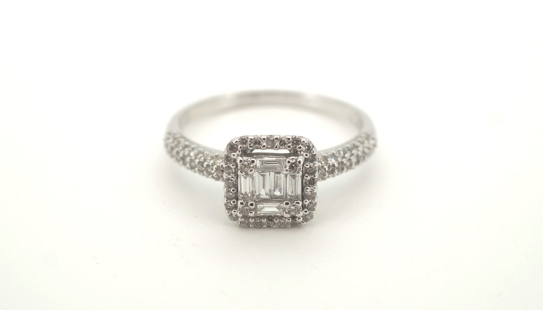 Unisex 18ct White Gold Diamond Dress Ring (Size S 1/2) - 501442