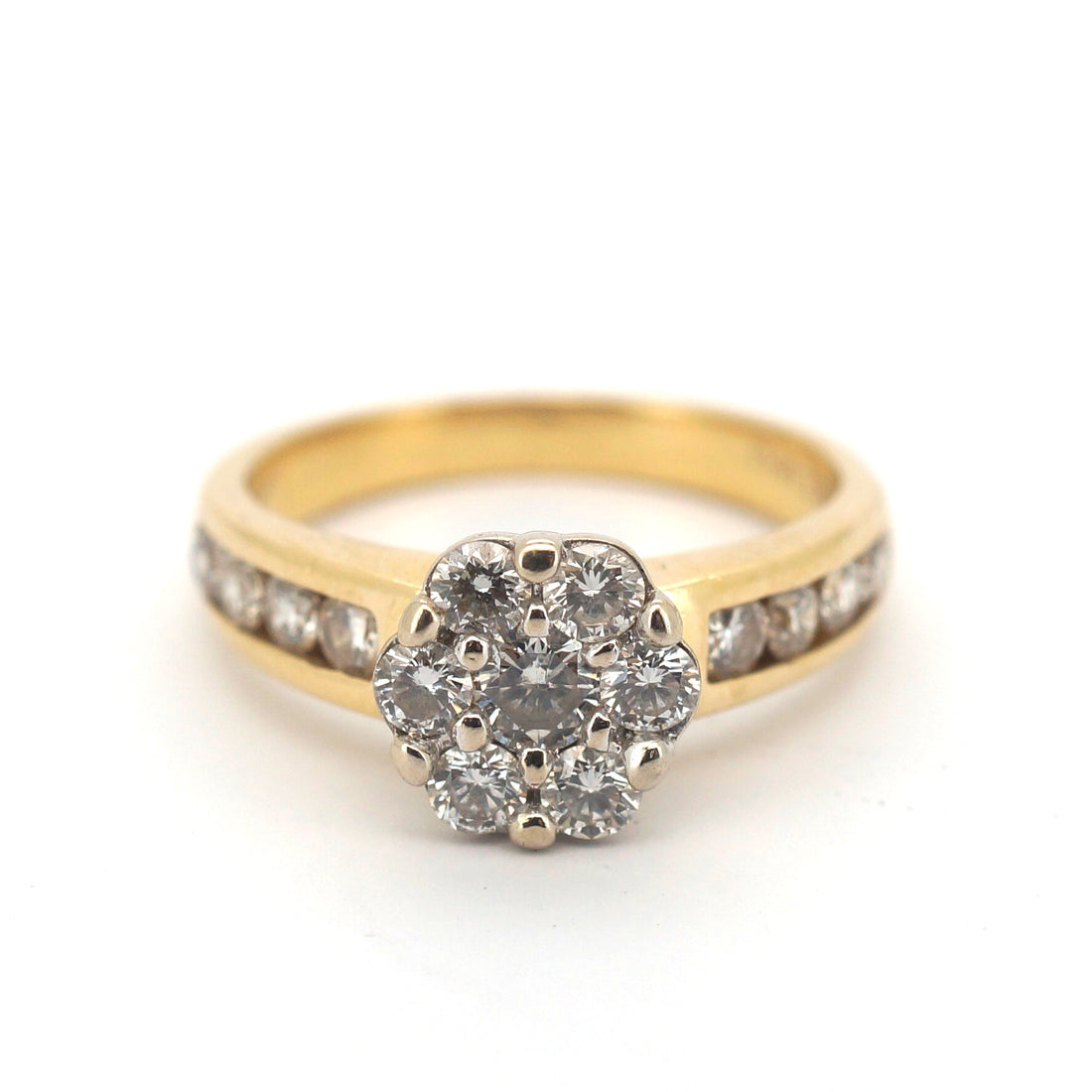 Unisex 18ct Yellow & White Gold Diamond Daisy Cluster Set Ring (Size L 1/2) - 506486