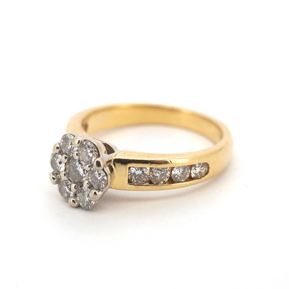 Unisex 18ct Yellow & White Gold Diamond Daisy Cluster Set Ring (Size L 1/2) - 506486