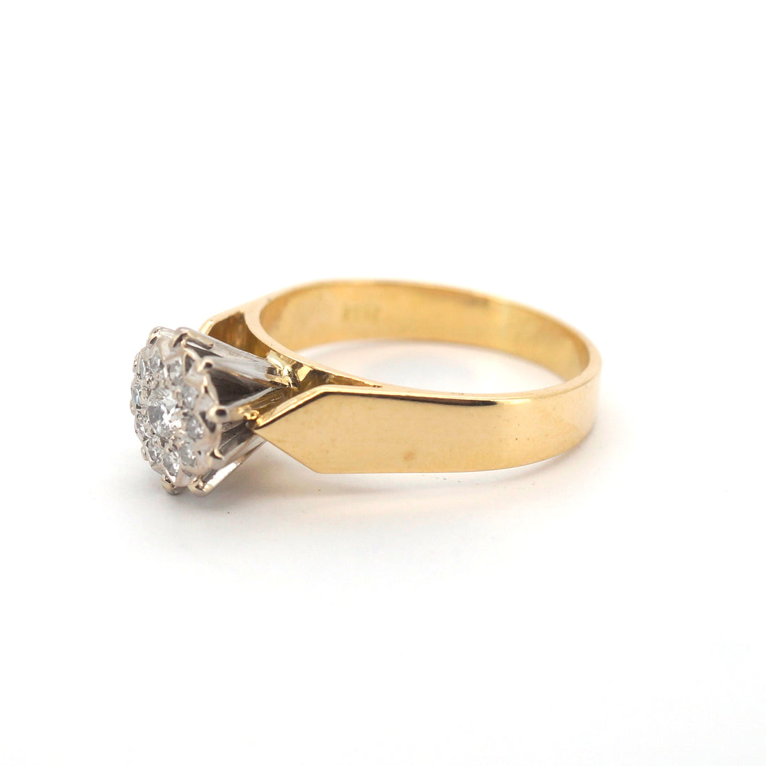 Mens 18ct Yellow & White Gold 11 Diamond Cluster Set Ring (Size O) - 507308