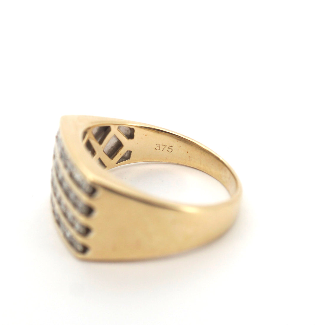 Mens 9ct Yellow Gold 28 Diamond Straight Set Dress Ring (Size Q) - 504384