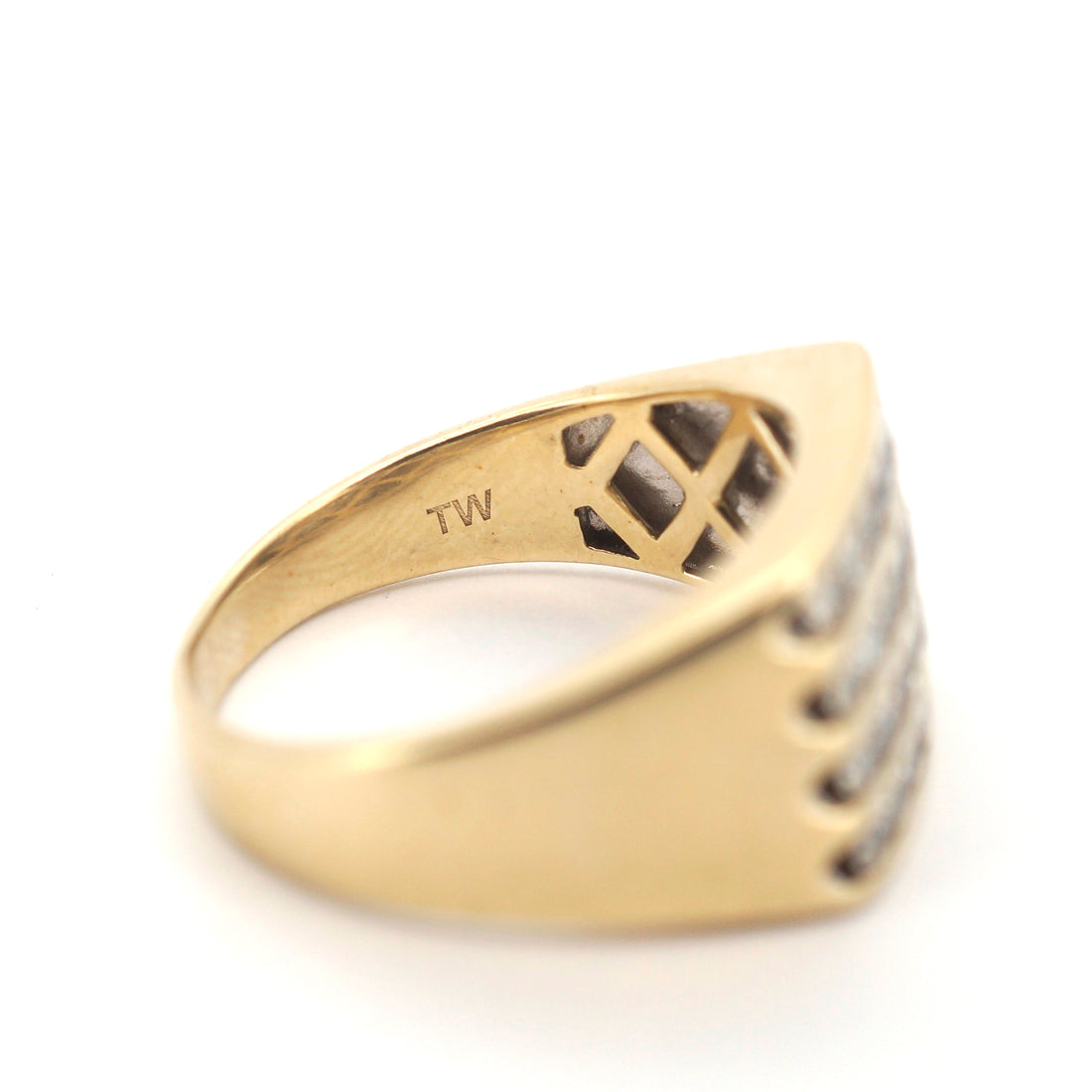 Mens 9ct Yellow Gold 28 Diamond Straight Set Dress Ring (Size Q) - 504384