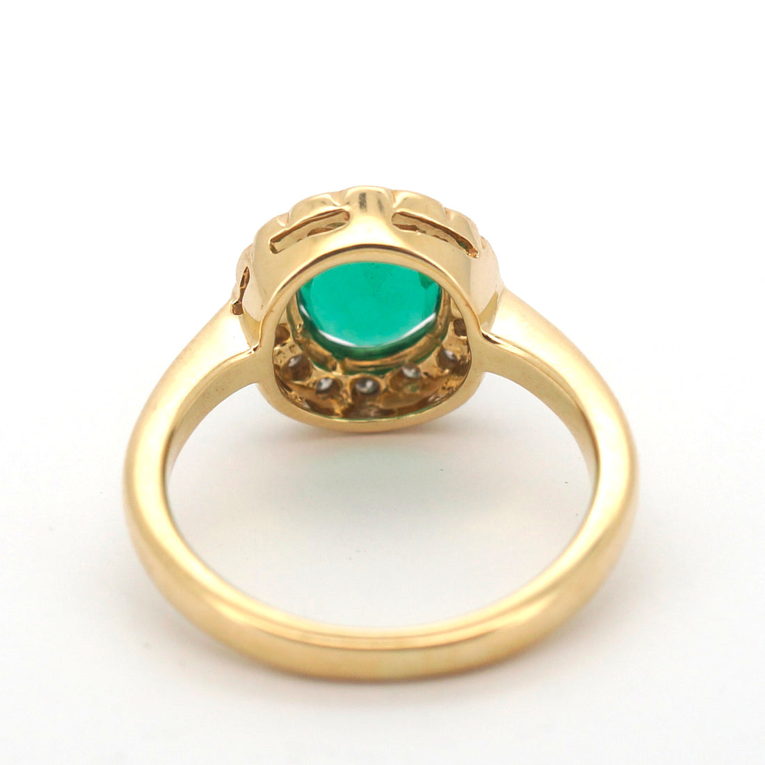 Unisex 18ct Yellow Gold Green Glass & Diamond Dress Ring (Size L) - 507744