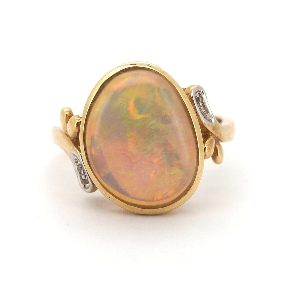 Unisex 14ct Yellow Gold Opal & Diamond Ring (Size P, 5.00g) - 29223