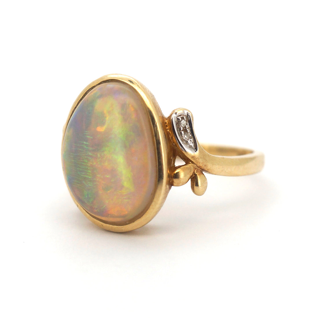 Unisex 14ct Yellow Gold Opal & Diamond Ring (Size P, 5.00g) - 29223