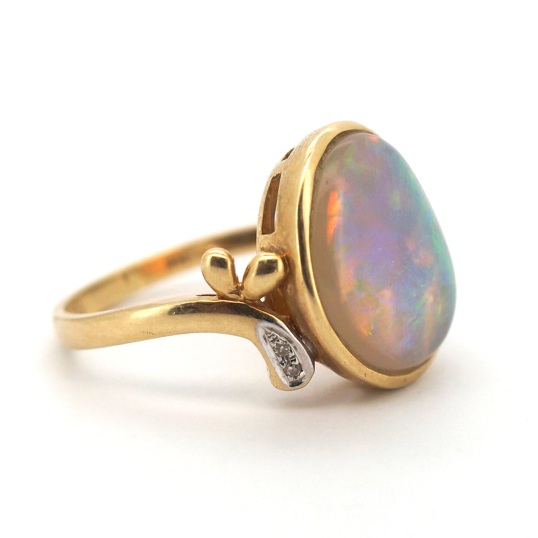 Unisex 14ct Yellow Gold Opal & Diamond Ring (Size P, 5.00g) - 29223