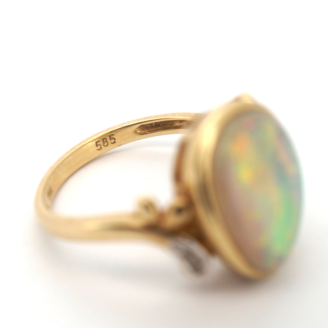 Unisex 14ct Yellow Gold Opal & Diamond Ring (Size P, 5.00g) - 29223