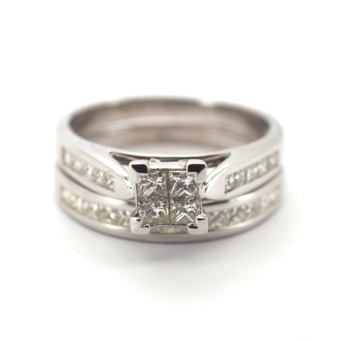 Unisex 18ct White Gold Diamond Engagement and Wedding Ring Set (Size M 1/2) - 31167