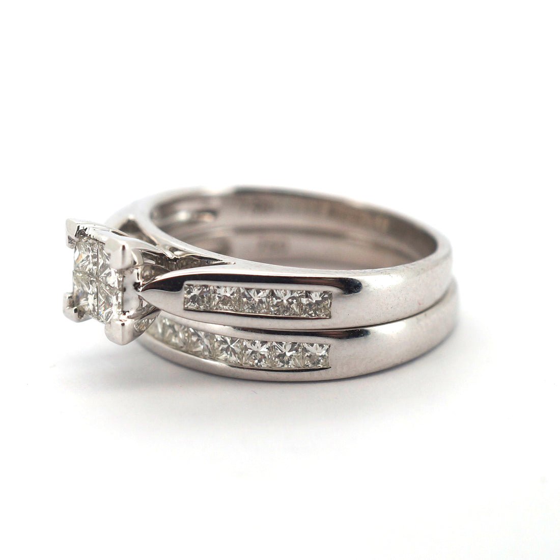 Unisex 18ct White Gold Diamond Engagement and Wedding Ring Set (Size M 1/2) - 31167